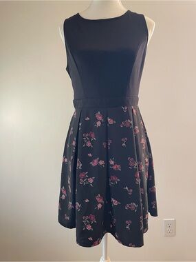Floral Rose Print Sleeveless A-line Dress Black Xhilaration Women’s Medium